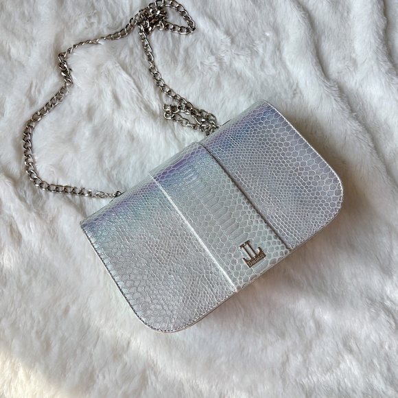 $495 NEW Loriblu Italy Leather Silver AB Reptile Finish Medium Shoulder Bag - Picture 9 of 16